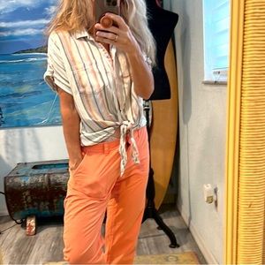 Beach Lunch Lounge, Brooklyn Striped Tie-Front, Button-Down Top, M